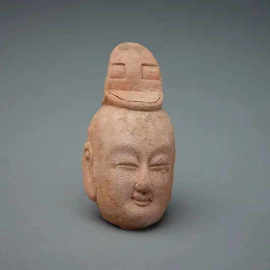 Earthenware fragment - head of a scholar/Buddha – China,